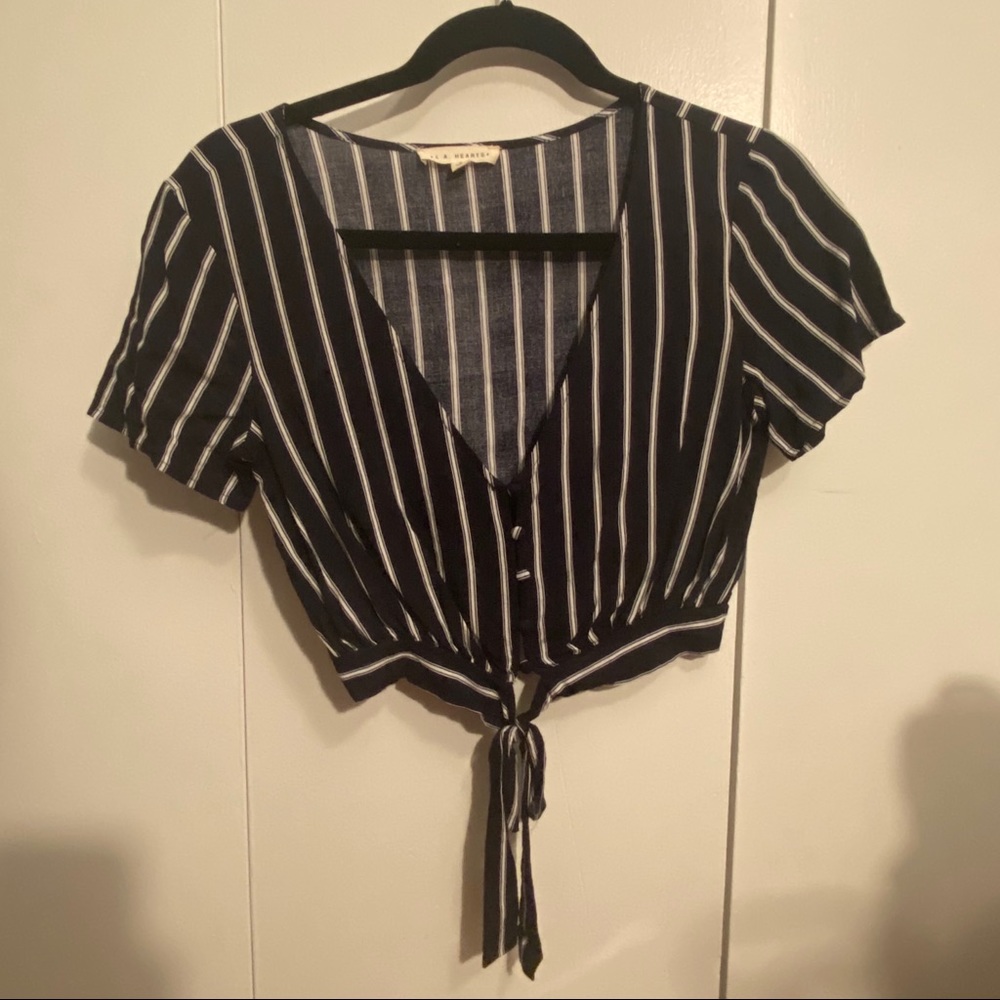 Navy Blue Striped Crop Top